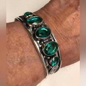 Tsavorite Stamped 925 Sterling Silver Cuff Bracelet